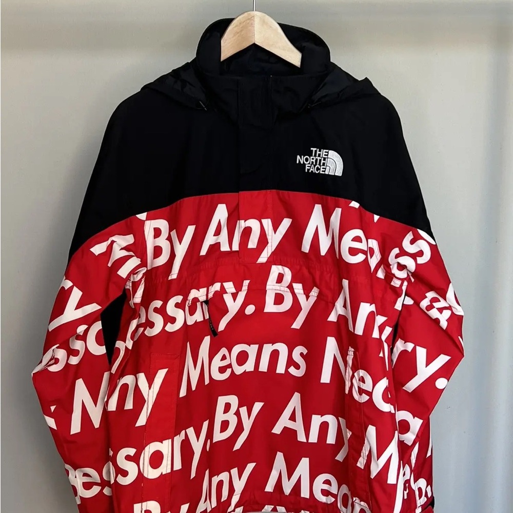 Authentic Supreme X The North Face Red/Black Windbreaker“By any means necessary”